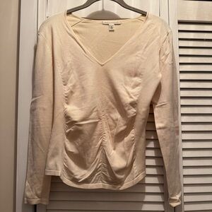 Banana Republic Ivory Long Sleeve Ruched V-Neck Top